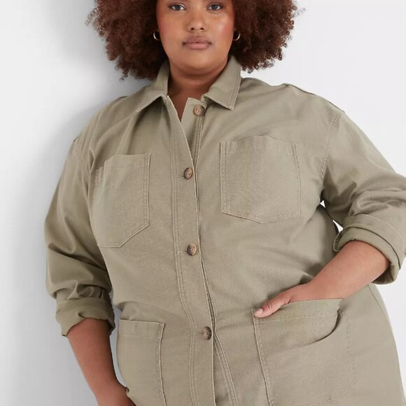 Lane Bryant 16 Long Utility Jacket Dress Trench Dusty Olive fall coat plus size - Picture 3 of 14
